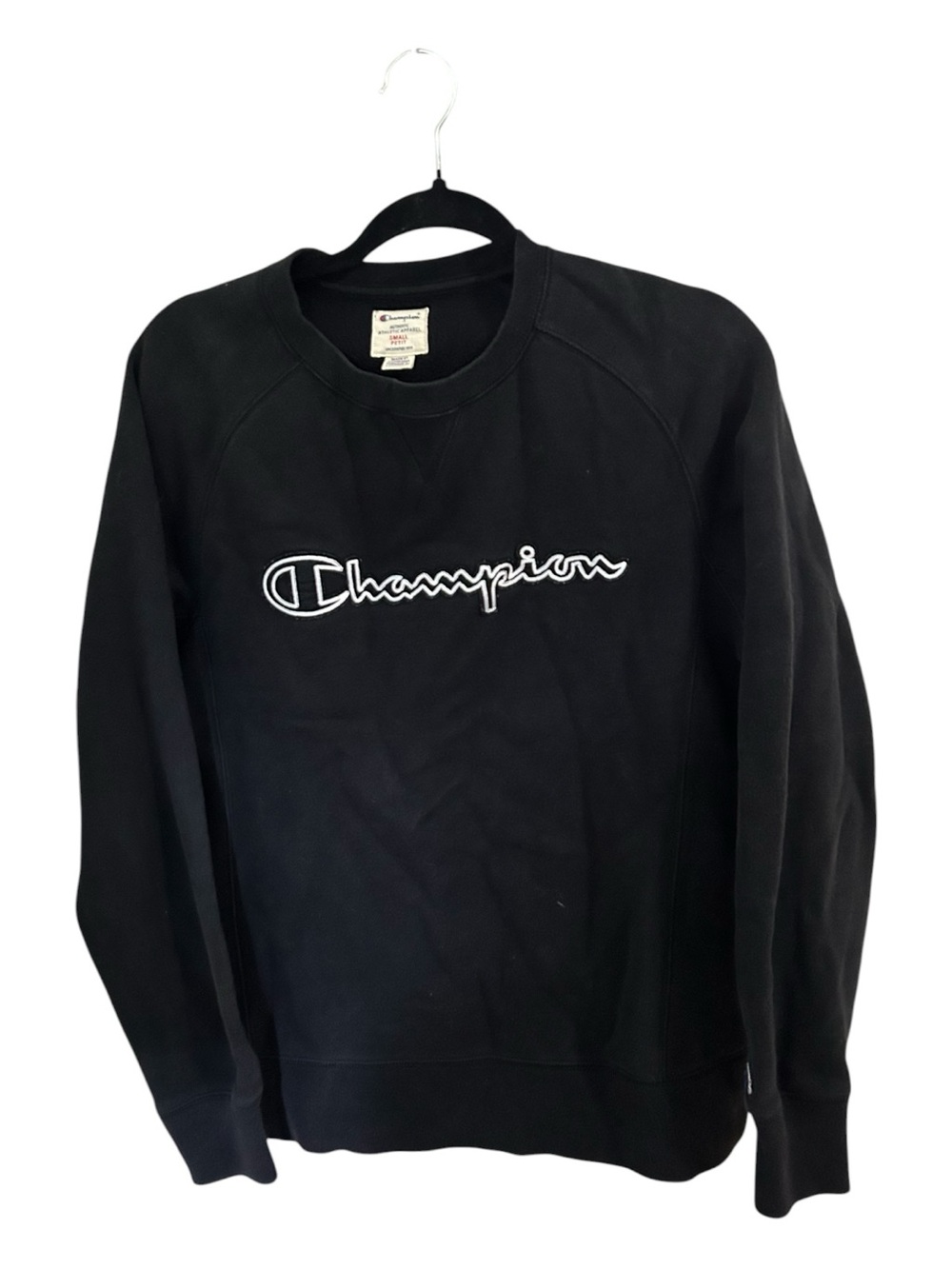 Men’s Champion Black Crewneck with White Script Logo